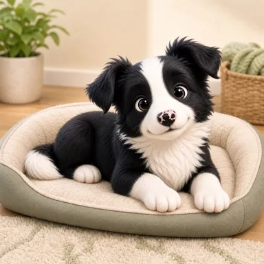 Ace liegt entspannt auf seinem Hundebett und übt zur Ruhe zu kommen
